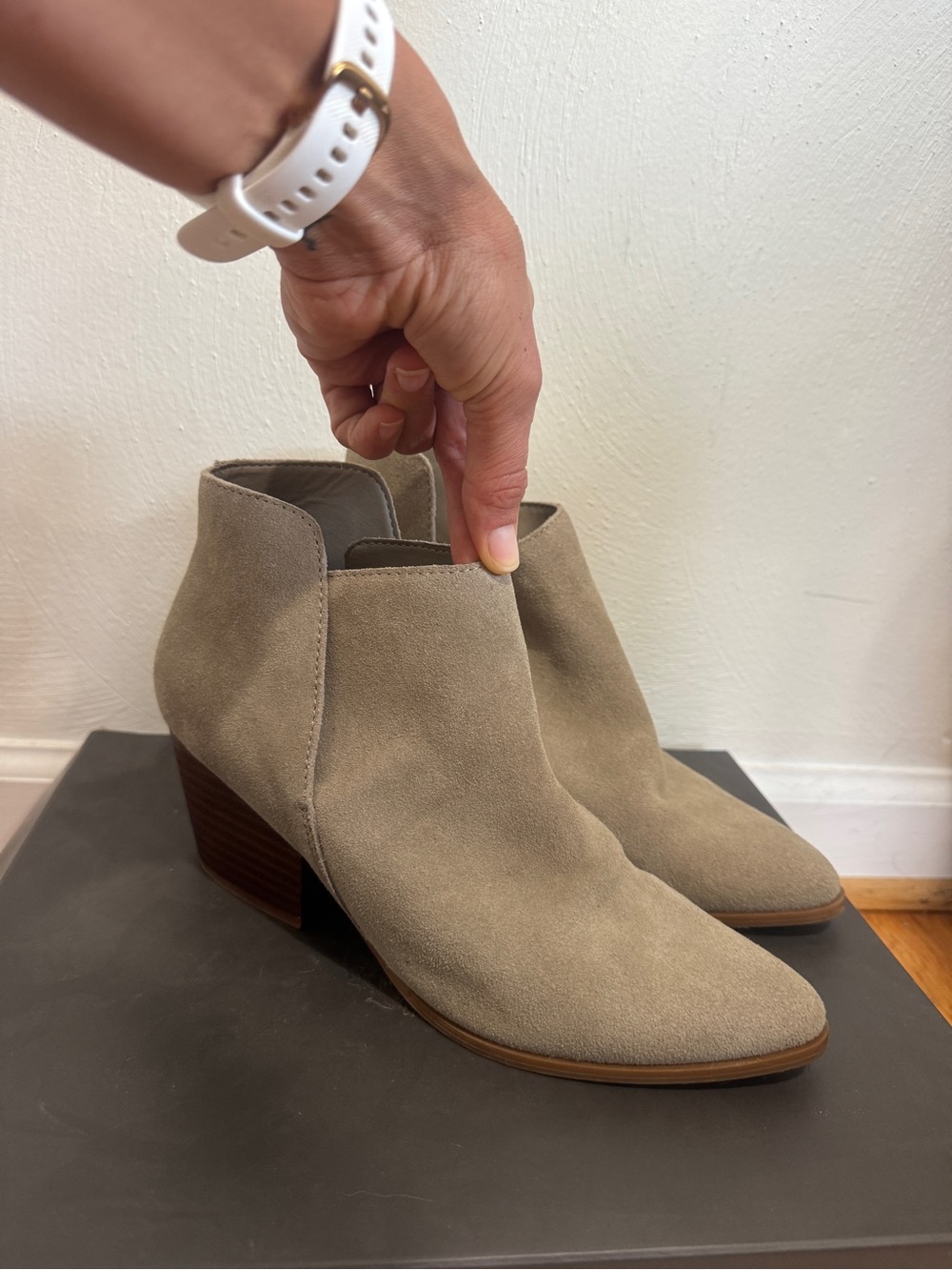 Dolce Vita Taupe Suede V-Cut Ankle Booties